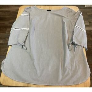 Talbots Blue White Striped Peasant Top Smocked Shoulder 3XP Coastal Boho Sailor